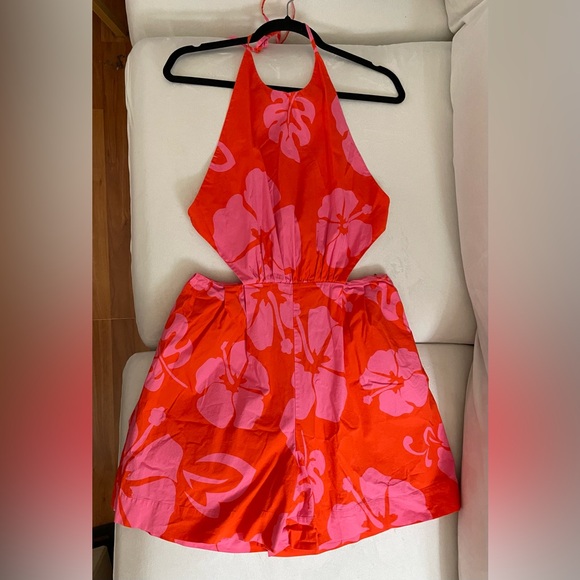 NWOT Staud Printed Halter Neck Georgia Rent The Runway Romper Pink Red Size 10 - Picture 11 of 16